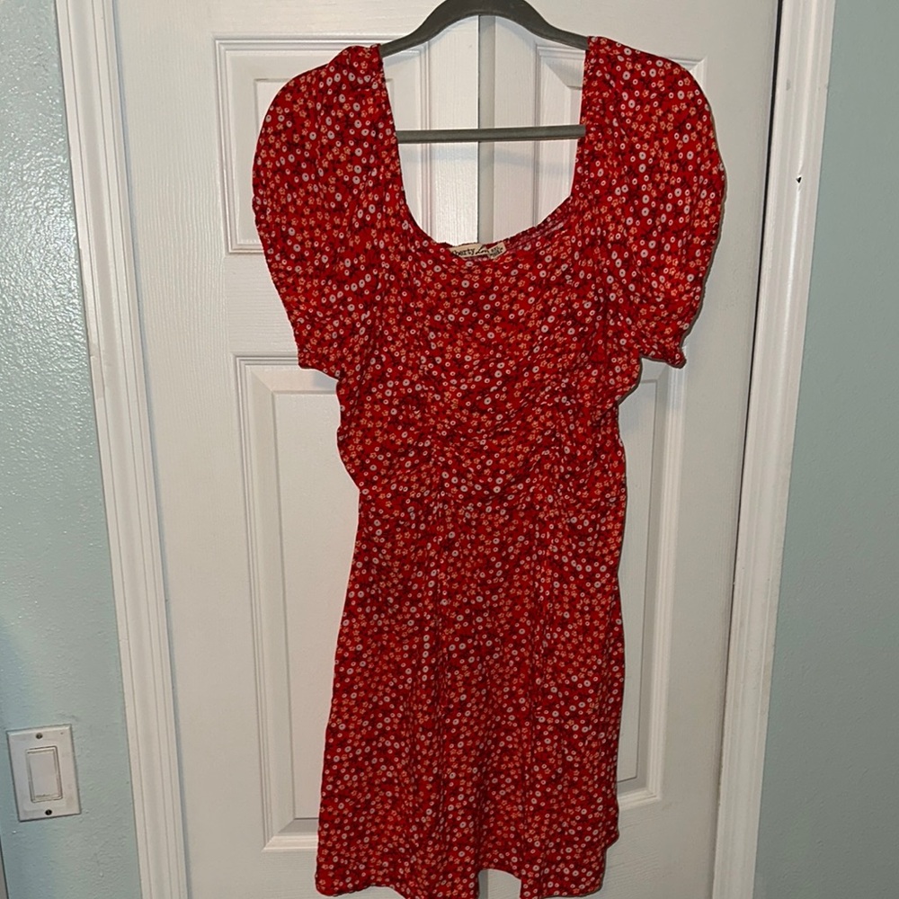 Red Floral Puff Sleeve Mini Dress